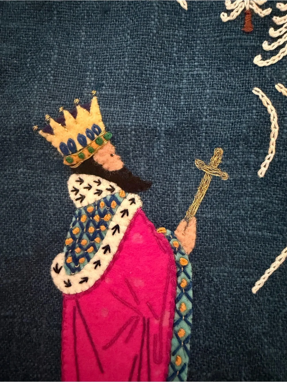 Embroidered Royal Procession Wall Hanging in Deep Blue and Pink